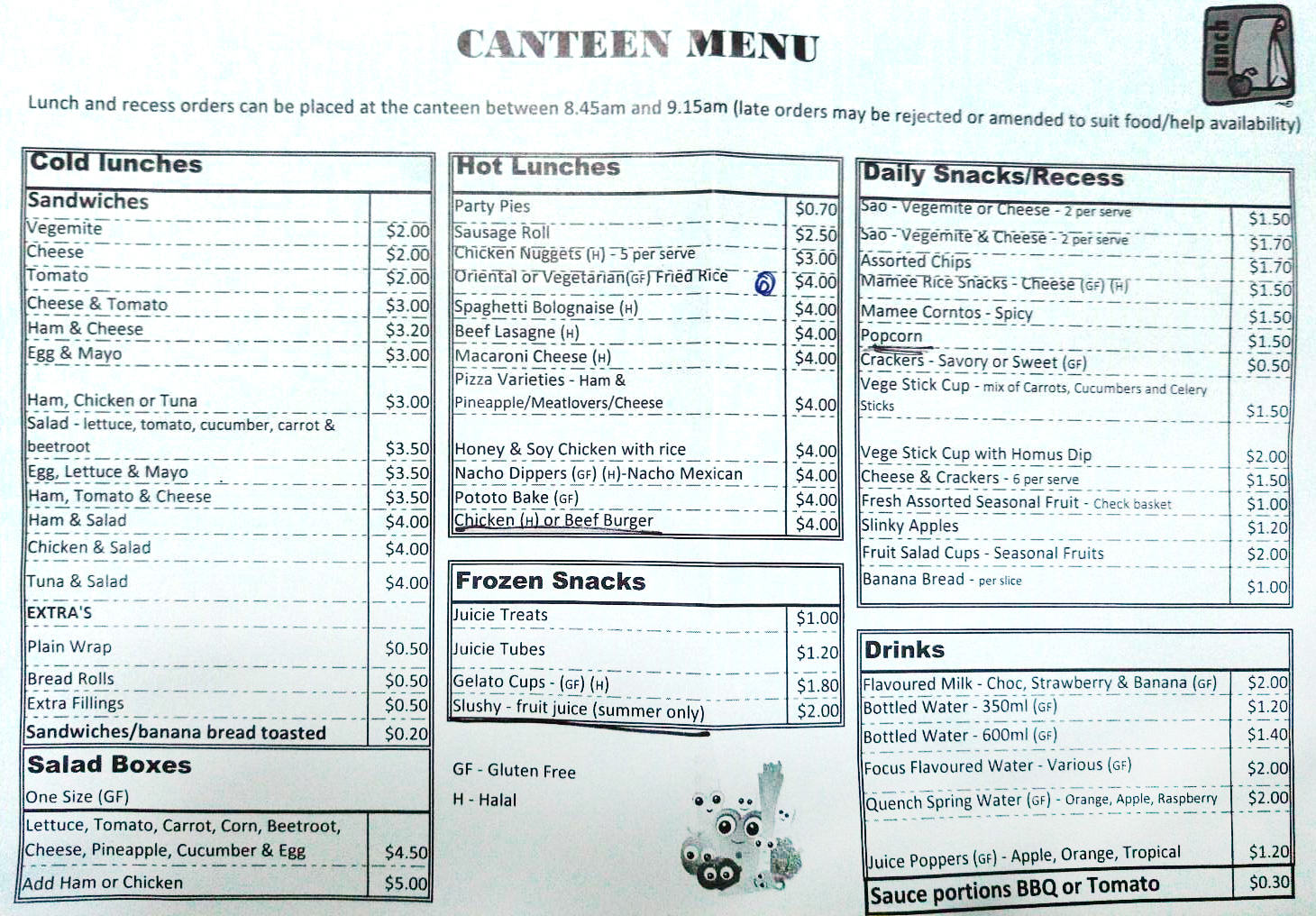 canteen 的午餐菜單